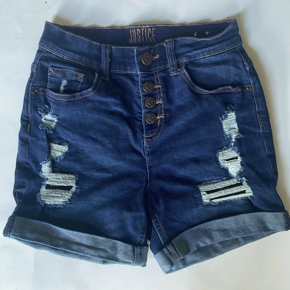 Justice Girls Dark Washed- Denim Ripped Shorts